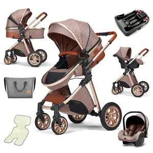 Wisesonle Luxury 3-in-1 High Landscape Baby Stroller with Reversible Seat Folding Pushchair for Comfortable Travel Vista Pram with Base