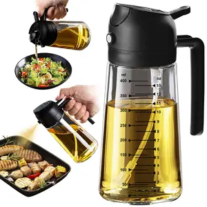 Olive Oil Sprayer for Cooking 16oz/470ml Glass – 2 in 1 Olive Oil Dispenser Bottle for Kitchen Gadgets and Air Fryer Accessories, Salad, BBQ - Black