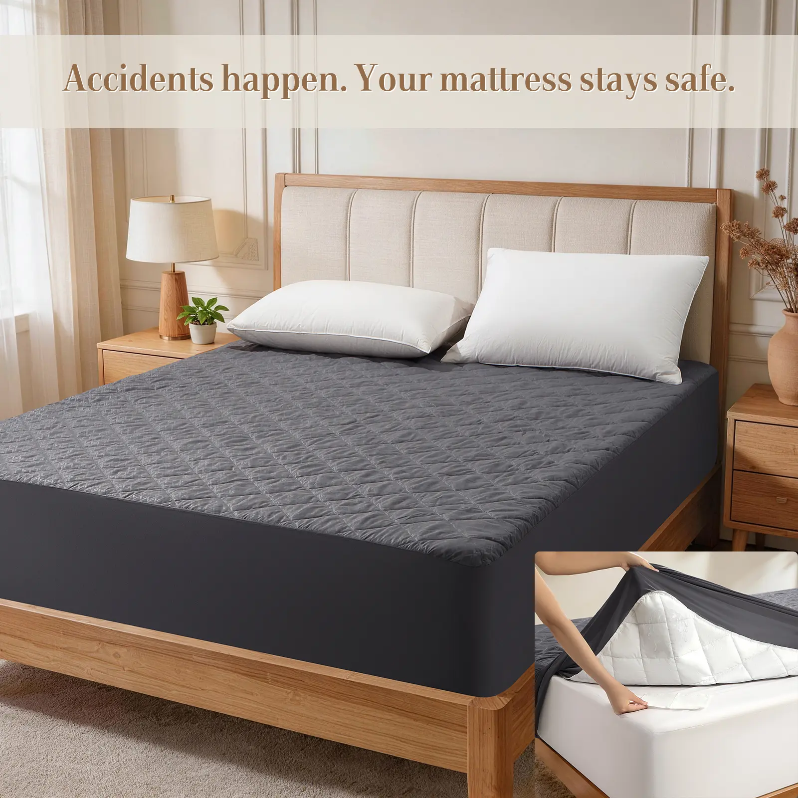 Sonoro Kate Soft Waterproof Mattress Protector - Bamboo Cooling, Skin-Friendly, Breathing Feature Mattress Pad with Stay-Put 6-18" Deep Pockets, Elastic-Sided, Machine Washable (Ideal for Adults), Waterproof Mattress Pad