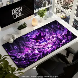 GGengarr Anime Desk Mat, Purple Ghost Large Gaming Mouse Pad, XL Gamer Mousepad