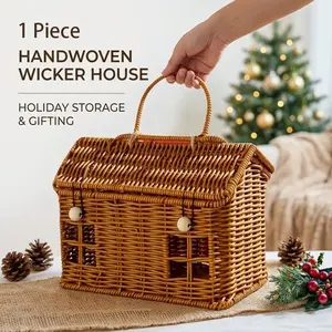 🏡 Cottagecore Decorative Room Decor | 1 Pc Wicker House Shaped Basket | Handwoven Creative House Organizer