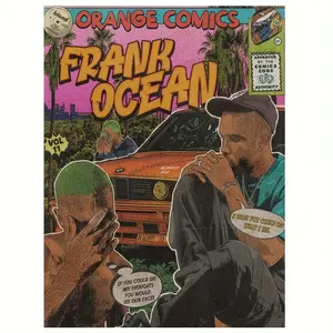 [2D Flat] Frank Ocean Vintage Orange Comics Poster - Waterproof Soft Canvas Art Print, Unframed, 30.48x40.64 cm, Perfect for Bedroom & Lounge Decor, Office Wall Art, Office Artwork |   Retro Comic Style |   Durable Canvas, Wall Decor