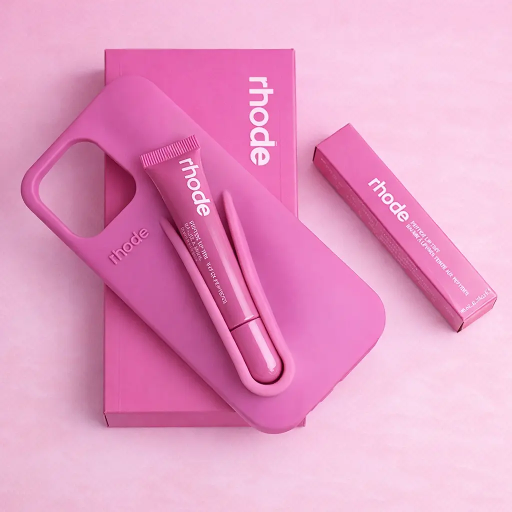 Rhode Lip Gloss Holder & Lipstick Set iPhone Case, Soft Silicone Protective Cover for iPhone 15, 14, 13, 12