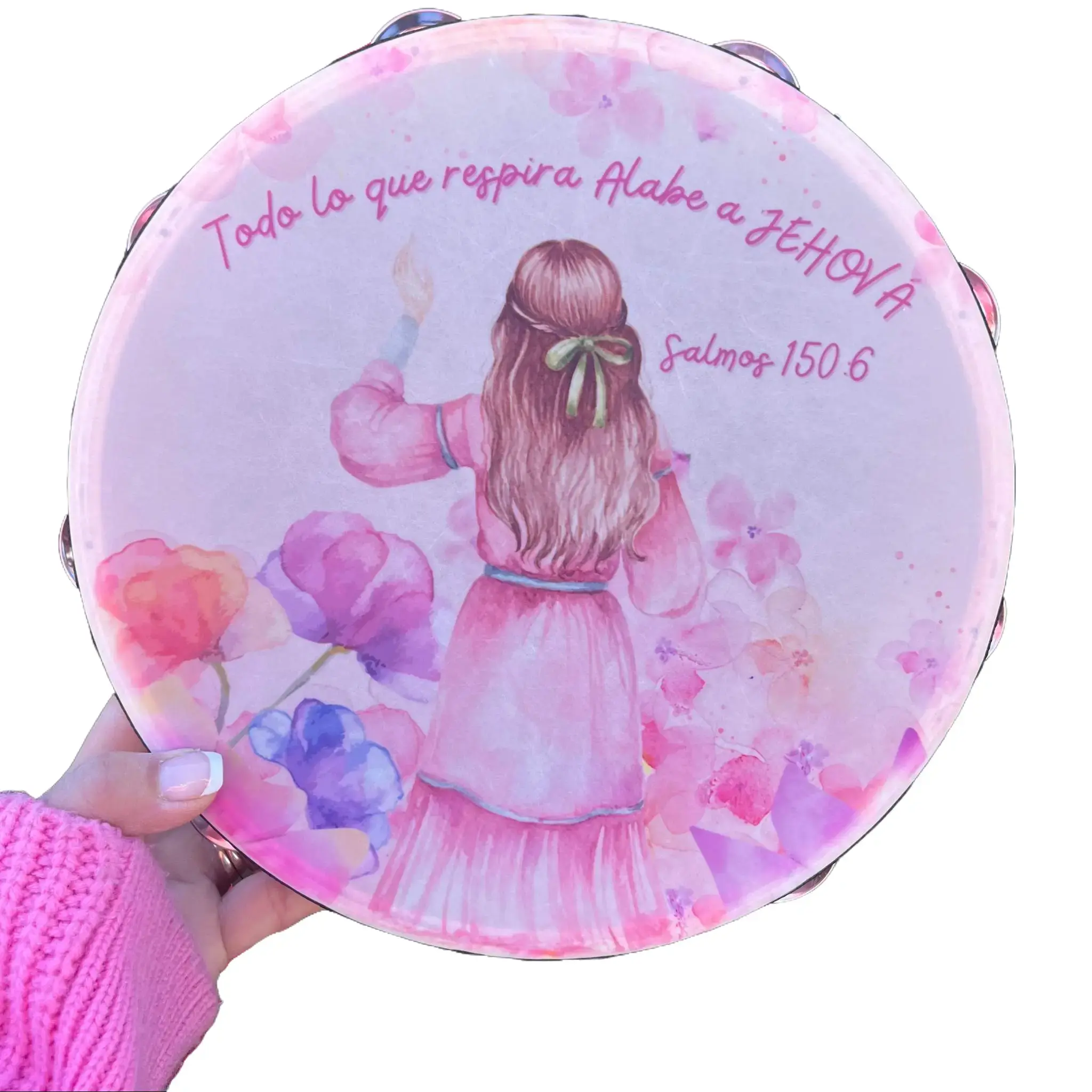 (Psalms 150:6) Tambourine Synthetic Leather with Non-Slip Grip & Metal Cymbals for Pleasant Sounds