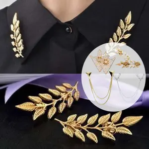 4Pcs Gold Stud, Deer Head Double Link Chains Brooch, Elegant Golden Leaf Decorative Brooches, Vintage Hollow Angle Triangle Tassels Collar Pins Clip, Fashion Accessories Suitable for Birthday Gifts, Party, Wedding