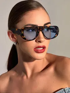 Fashionable Round Plastic Sunglasses for Women, UV100 Harmful Light Filtering Lenses, Perfect for Outdoor Travel and Cycling, Trendy Casual Sunglasses