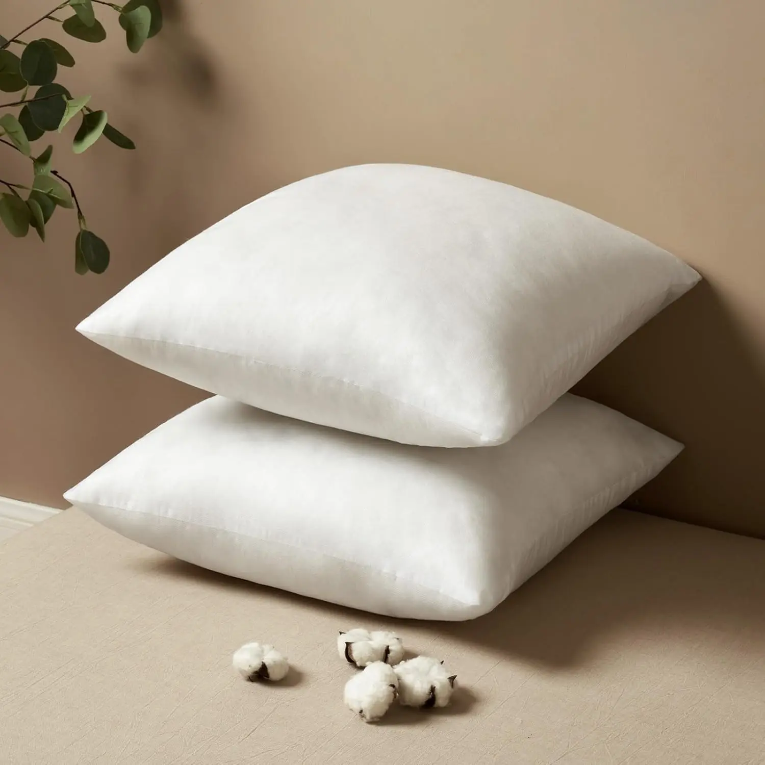 18x18 in Premium Modern Square Pillow Inserts (Set of 2) - Fluffy Polyester, Breathable, Skin-Friendly Decorative Throw Pillows with Neck Support, Dry Clean Only