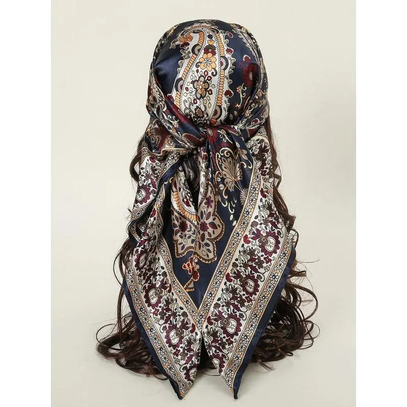 Women's Floral & Paisley Print Square Scarf - Boho Style Accessories for Women, Scarf Head Wrap & Head Scarfs for Daily Wear, All-match Exquisite Birthday Gift