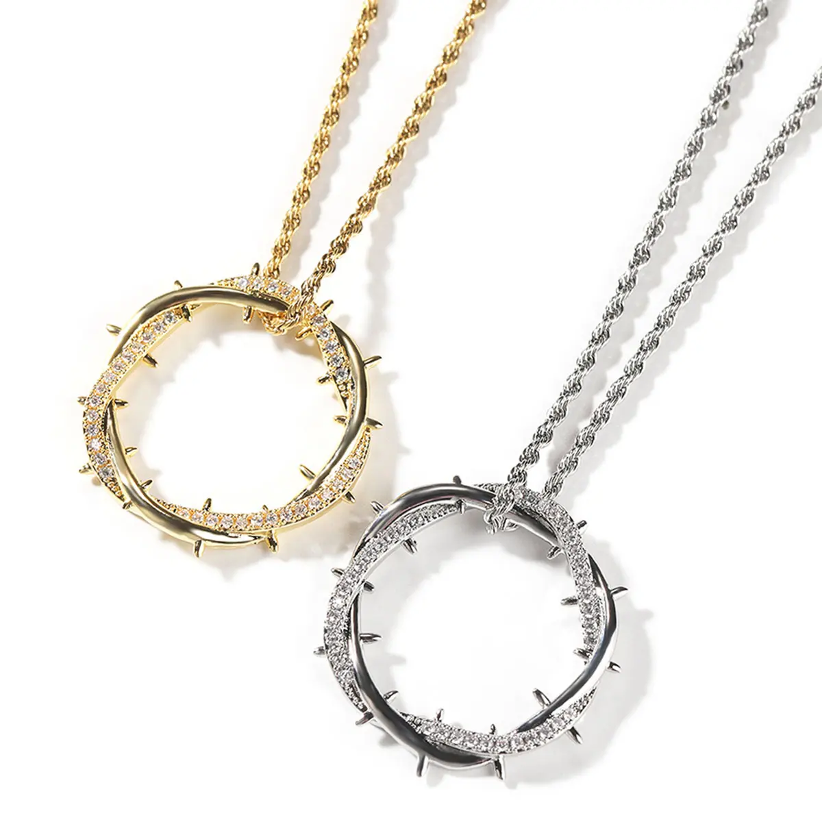 Circular Pendant Necklace with Crown of Thorns Design, Gold-Tone Alloy Metal Casual Jewelry for Men and Women, Lightweight and Durable, Nickel-Free Gift, Anniversary, Elegant Necklace