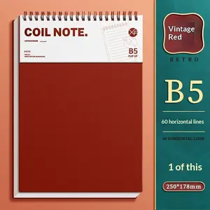 Vintage Style B5 Coiled Notebook, Thick Horizontal Lines, Flip-Up Coil, Multiple Colors Available, Student Stationary, Suitable for Elementary School, University, Exam Prep