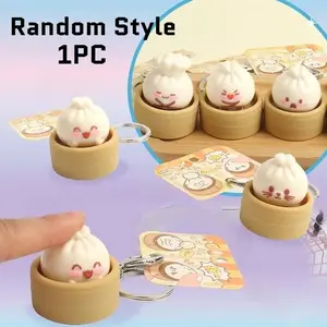 1Pcs Decompression Bun Clicker Keychain Mini Steamed Bun Stress Relief Gadgets Fidget Toy Pendant Backpack Hanging Decoration Decompression Gift