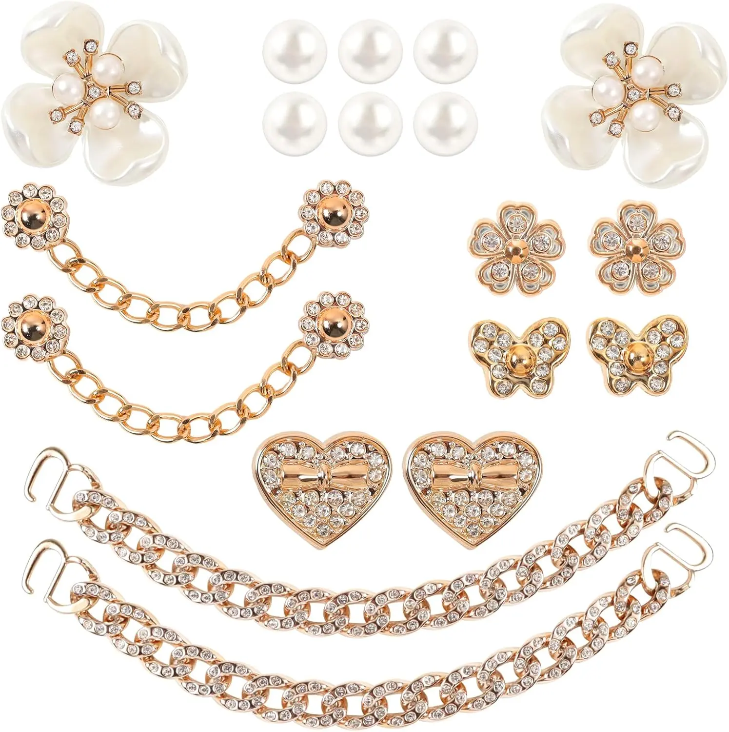 18 PCS Bling Rhinestone Pearl Flower Shoe Charms Stylish Chain Decor Accessories for Clog Shoes Party Birthday Gifts for Women