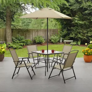 6 Piece Patio Set Outdoor Furniture Includes 4 Folding Chairs Table & Umbrella