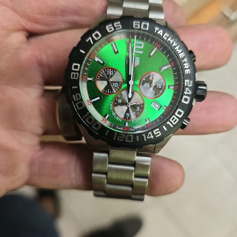 Luxury Sports Watch for Men with Green Dial and Tachymeter Scale Design
