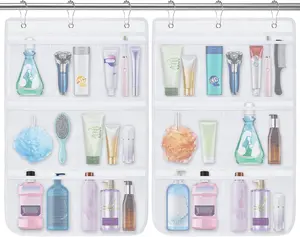 2 Pack Mesh Hanging Shower Caddy Organizer with 7 Pockets, Quick-Dry Bathroom Toiletry Storage Bag, Travel Essentials for Cruise Cabins & Dorms, Holds Shampoo & Soap