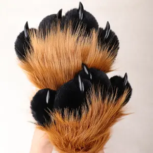 Fluffy Fursuit Paws Gloves for Adults - Realistic Fox & Cat Claw Mittens, Plush Furry Costume Accessories for Halloween Cosplay