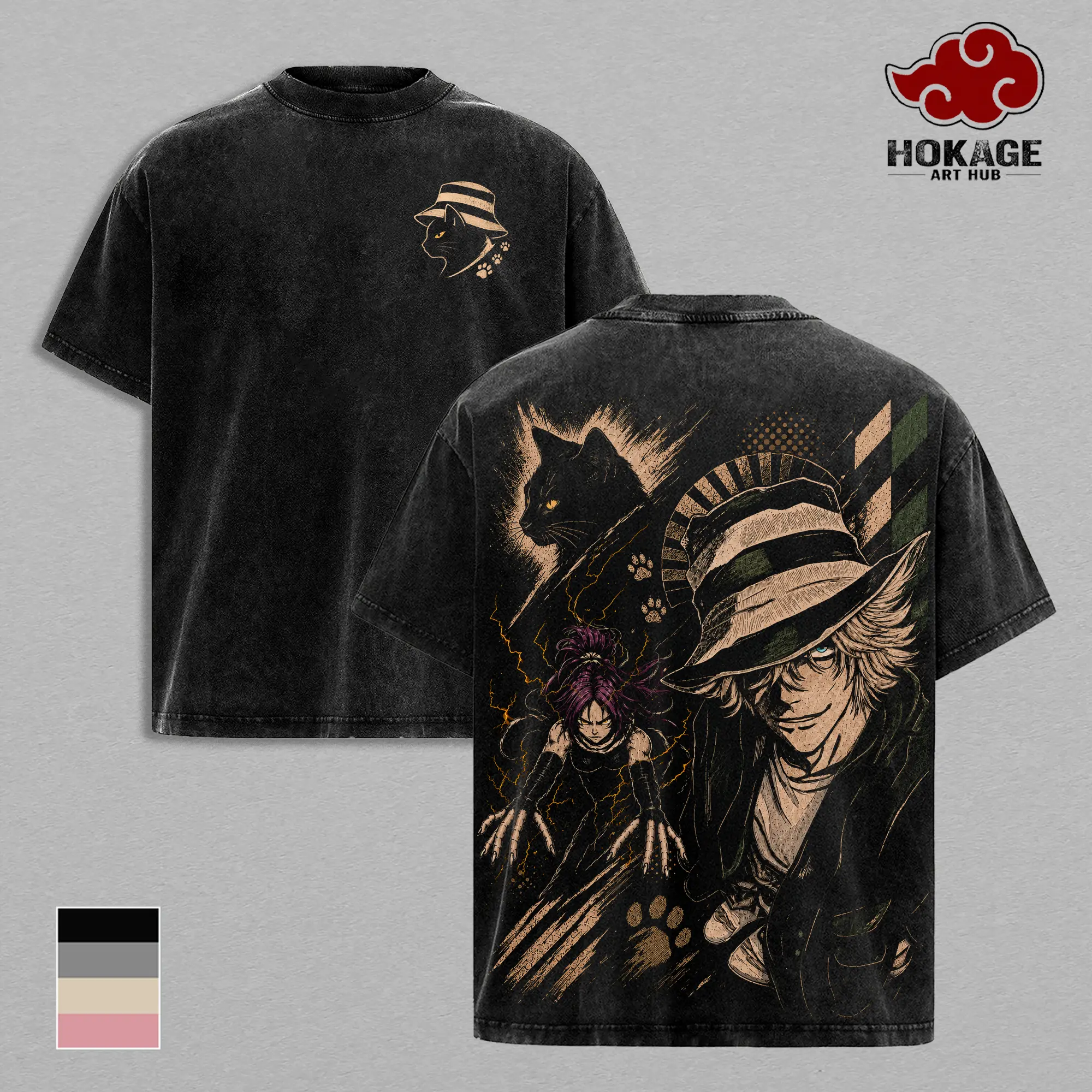 Kisuke Urahara Yoruichi Shihoin Bleach T-Shirt, Soul Reaper Black Cat Graphic Tee, Back Print Vintage 90s Anime Shirt, Graphic Tees Men, Trendy Tshirts, Men's T Shirts, Bleach Streetwear, Unisex Cotton Distressed Tee, Merch For Men