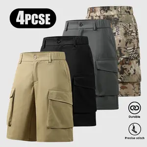 Men’s Fashion Cargo Shorts 4-Pack – New Summer Style, Trendy Solid Color, Versatile Casual Lightweight Quick-Dry Durable Knee-Length Workwear