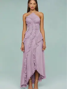 European and American women's clothing 2025 summer new fashion strapless sexy backless slit tassel temperament dress