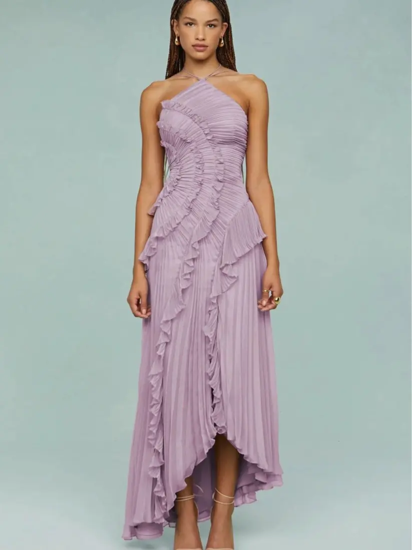 European and American women's clothing 2025 summer new fashion strapless sexy backless slit tassel temperament dress