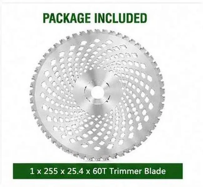 10in 60T Carbide Brush Cutter Blade, 1" Arbor (25.4mm Bore), Heavy Duty Steel Weed Eater Attachment, Fits Most Gas & Electric Trimmers for Thick Grass, Weeds & Brush weeding wheel diameter hole