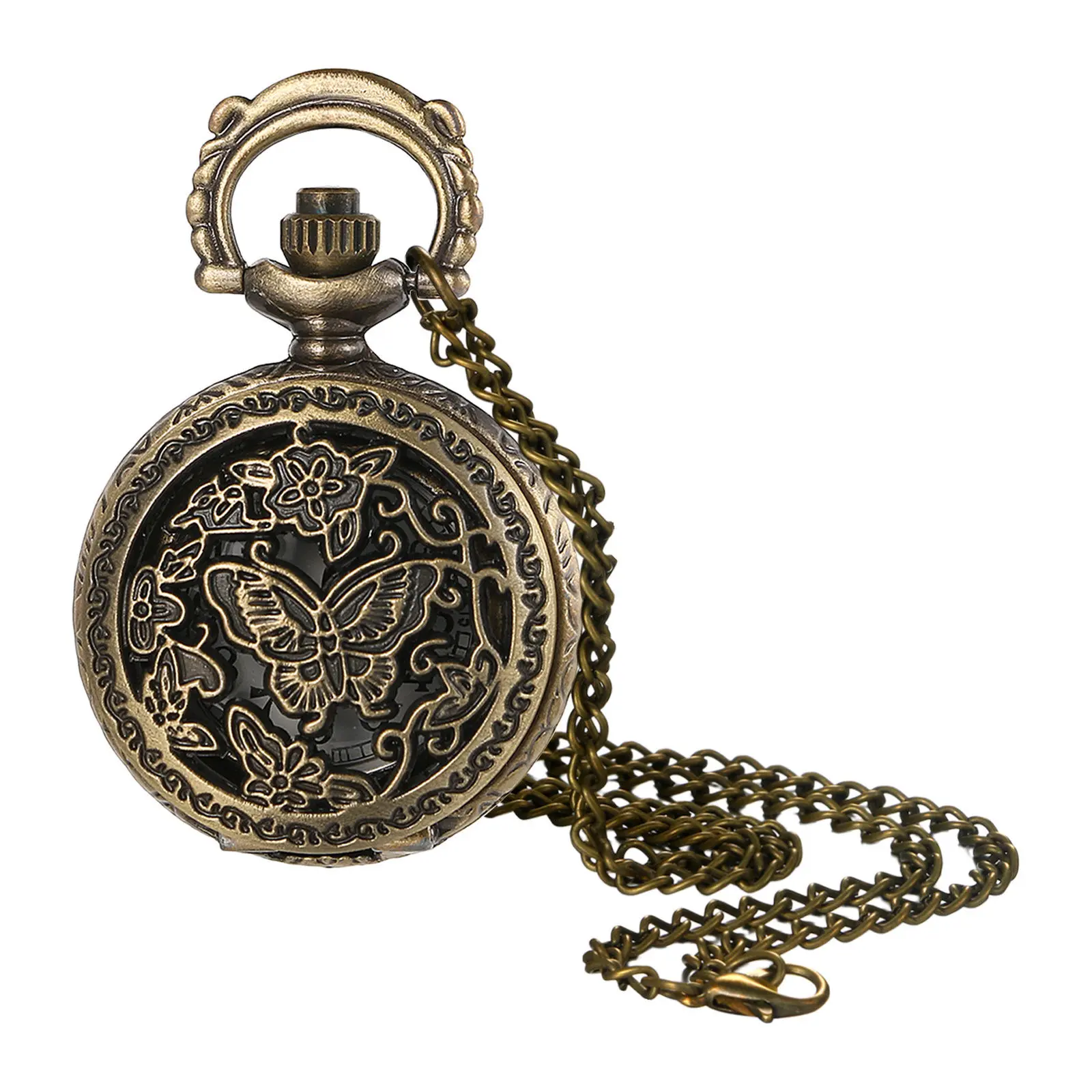 OIDEA Vintage Butterfly Pocket Watch Necklace, Antique Look Bronze Pendant with Analog Quartz Movement for Unisex Wear, 30.7-Inch Chain, Analog Display, Anniversaries, Antique Edition Pocket & Fob Watches, Batteries Built-In, Birthdays