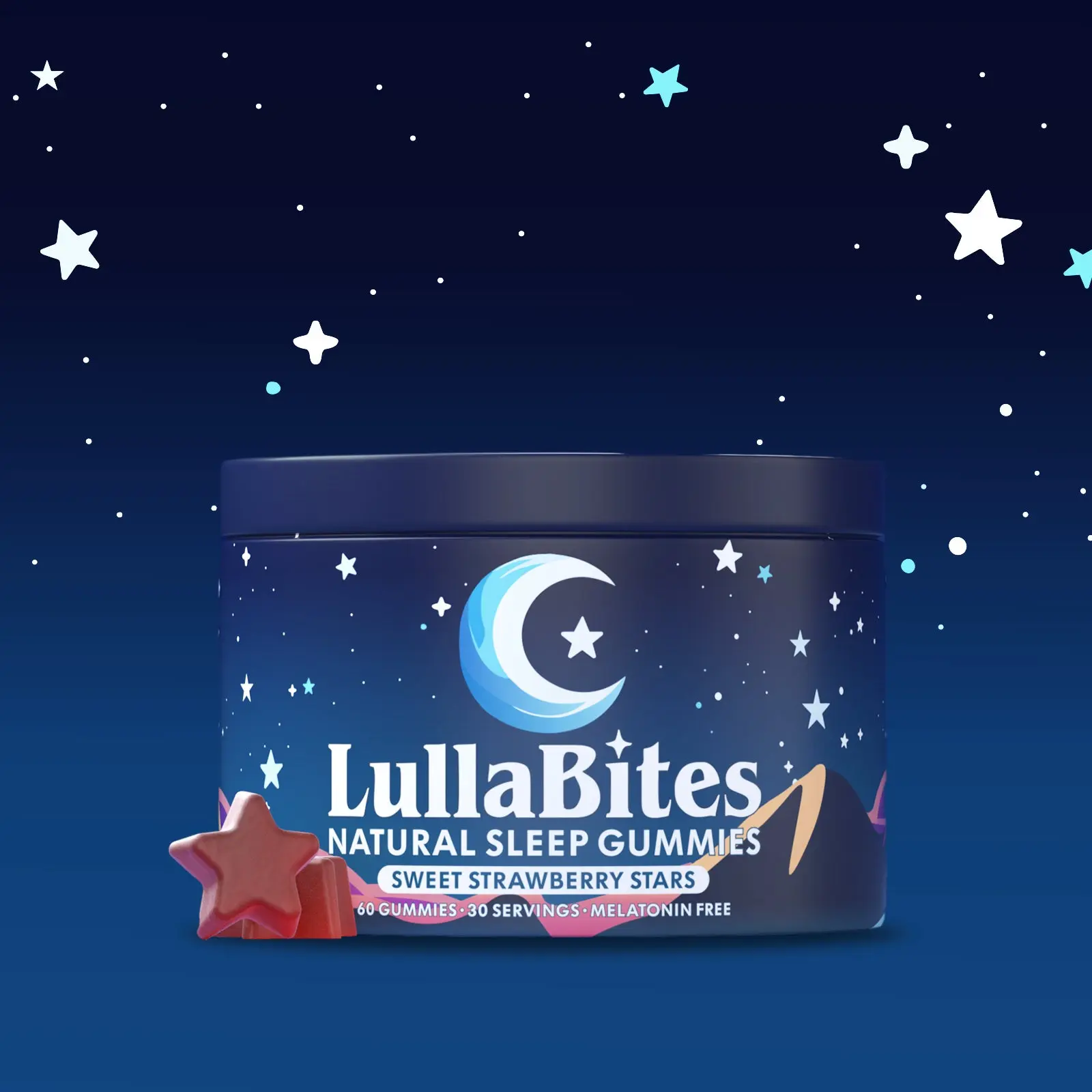 LullaBites Natural Sleep Gummies, Melatonin Free Sleep Aid, Sweet Strawberry Star Shaped Soft Chews, Natural Calm Support for Restful Night, Non-Habit Forming, 30 Servings natural sleep gummies, sleep aid gummies, calming chewables, bedtime supplement