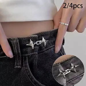 2/4 Pairs Non-Sewn Jeans Waist Tightener, Adjustable Waistband, Size Reduction, Detachable Elastic Button Buckle, Sewing Accessory Type