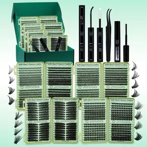 2208PCS Lash Clusters D Curl 15 Styles Mixed 10-16mm/14-20mm Mega Volume Cat&Doll Lashes Wispy Lashes Individual Eyelashes Kit with BOND&SEAL Lash Remover Tweezers and Brush, Perfect for Beginners & Proficient, DlY at Home Easily, Easy Apply for Makeup