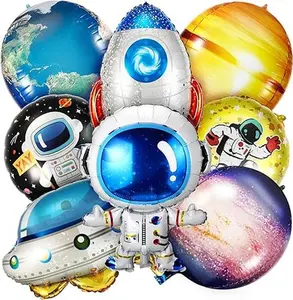 8pc Space Planet Balloons Astronaut Inflatable Decorations for Kids Birthday Party.  Float Friend Rocket Galaxy Aluminum