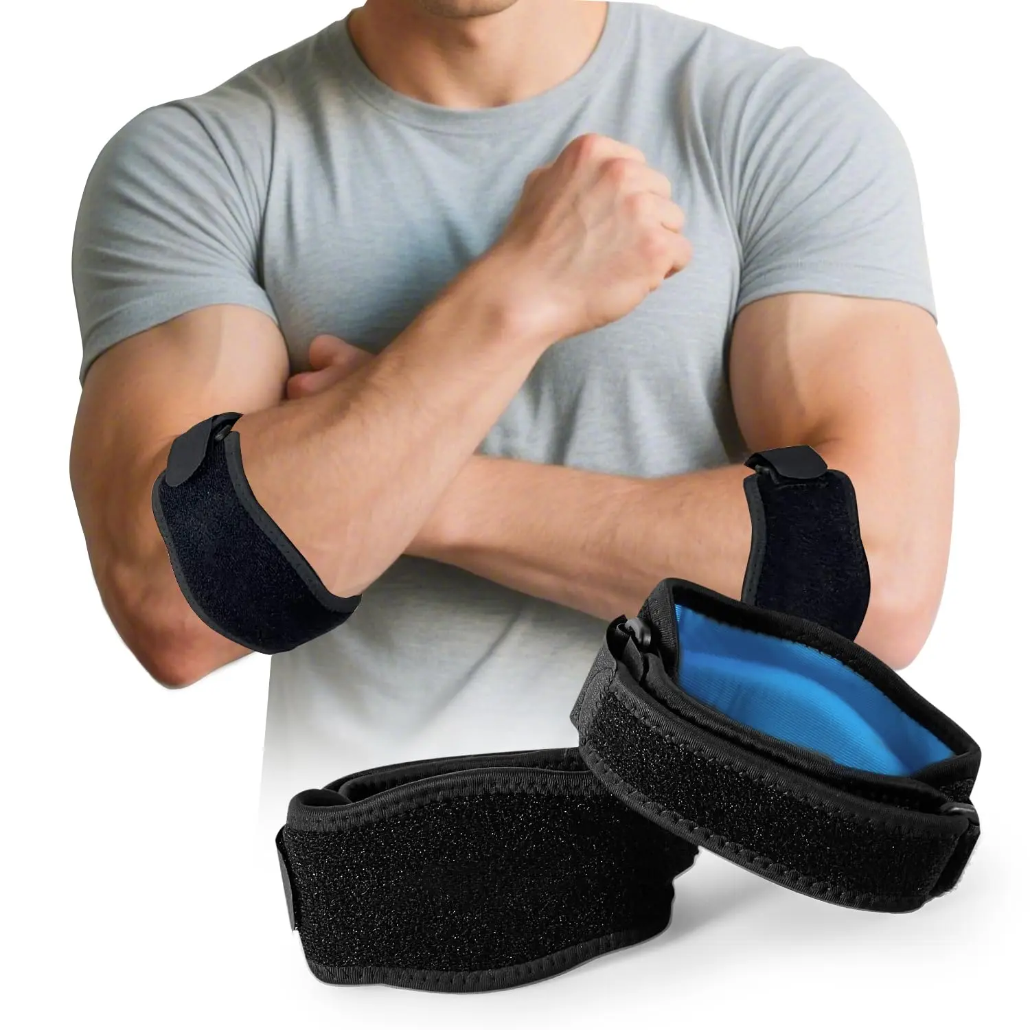 2 Pack Tennis Elbow Brace for Men & Women, Elbow Pain Relief for Tendonitis, Tennis & Golfer's Elbow, Adjustable Elbow Strap with Compression Pad (Black)
