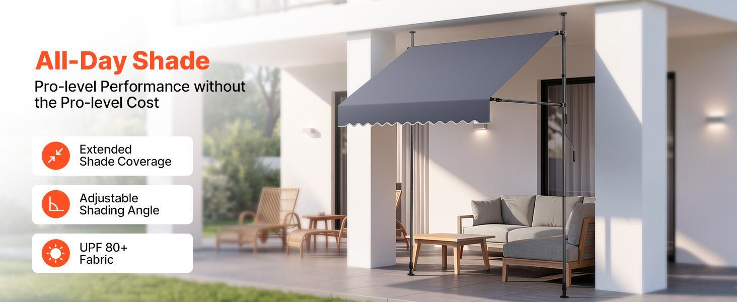 VEVOR Sturdy Manual Retractable Awning, 78" Polyester Parasol Canopy Sun Protection Shelter, Height-Adjustable with Crank Handle for Backyard, Garden - Canopies & Shade Retractable Roof Parasol#BackToSchool