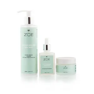 ZOE Skincare All-In-One Pure Care Bundle - Gentle Organic Cleanser, Botanical Vitamin C Serum, Goat Milk Hydrating Face Cream for Sensitive Dry Skin