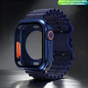 1 Universal Wave Silicone Watch Band with 1 Watch Case Protector, Smart Watch Accessories, Smartwatch Accessories, Adjustable, Fits for Iwatch Series 11/10/9/8/7/6/5/4/3/2/1/SE, Sizes 38mm/40mm/41mm/44mm/45mm/46mm/49mm, Gift for Holiday, Birthday
