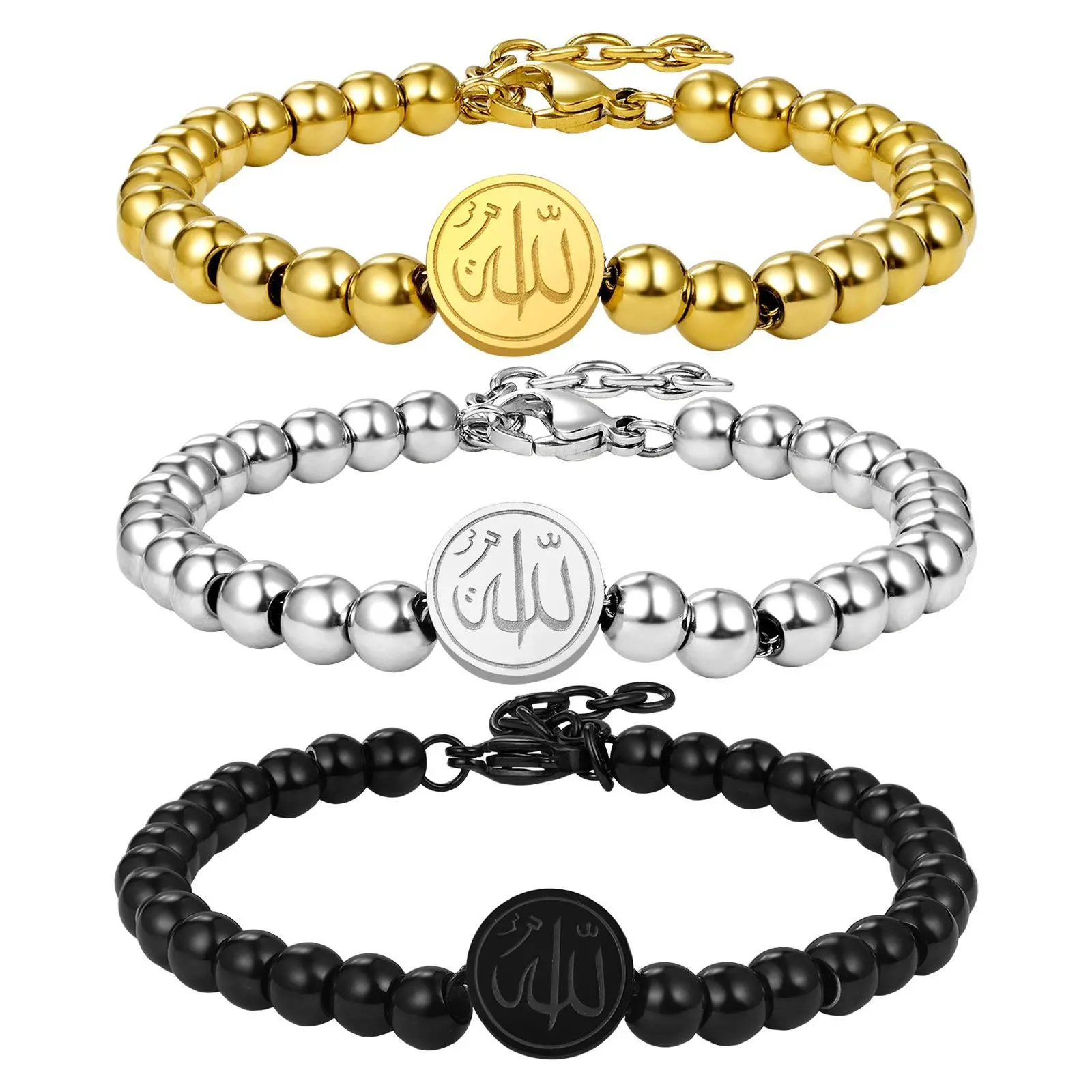 OIDEA Allah Bracelet for Men and Women, Stainless Steel Ethnic Bead Chain, Daily Islamic Jewelry for Ramadan and Eid Gifts, Faith Decor, 7.09" + 1.57" Extension, Allah Inscription, Beads, Durable, Beaded Chain