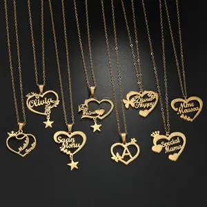 AS202 Customized Engraving Name Hollow Love Flower Crown Pendant Pendant Various Styles DIY English Name Necklace Gift Men and Women