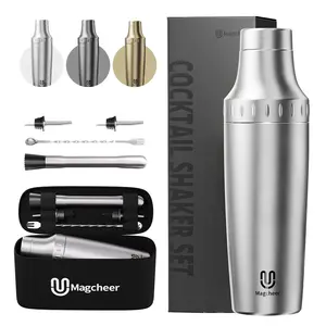Hybrid Cocktail Shaker Set | Vacuum Insulated Stainless Steel Martini Shaker with Strainer & Jigger Lid | Travel Cocktail kit with Bartender Accessory Tools | 30oz