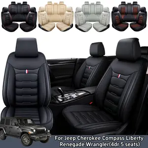 For Jeep Cherokee 2014-2023/ Compass 2018-2023/ Liberty 2002-2012/ Renegade 2015-2022/ Wrangler(4dr 5 seats) 2003-2017 Car 5 Seat Covers, Premium Leather Front & Rear Full Set Seat Covers Cushion Protector Pad Mat, Split Rear Benches