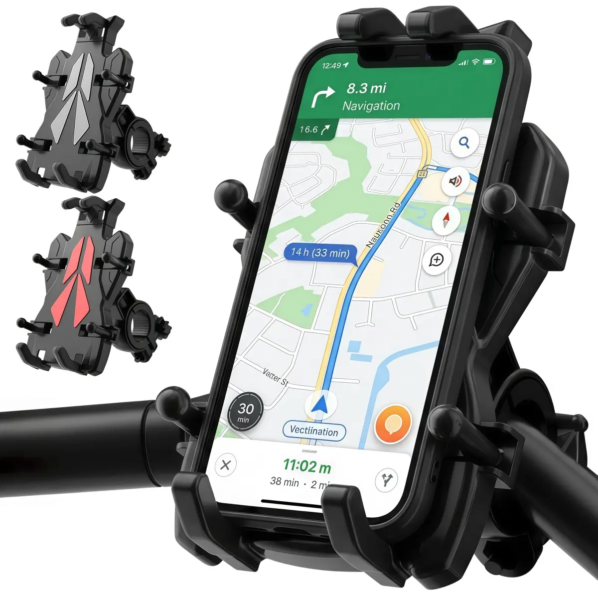 8-Claw Anti-Shake Bike Phone Holder, 360° Rotation Motorcycle Phone Mount Shockproof Handlebar Clip Screw Adjustable Cradle for Scooter ATV, Universal for iPhone 17 16 15 14 13 12 11 Pro Max Plus Samsung Galaxy Android 4.7-7.2 inch Smartphones Accessories