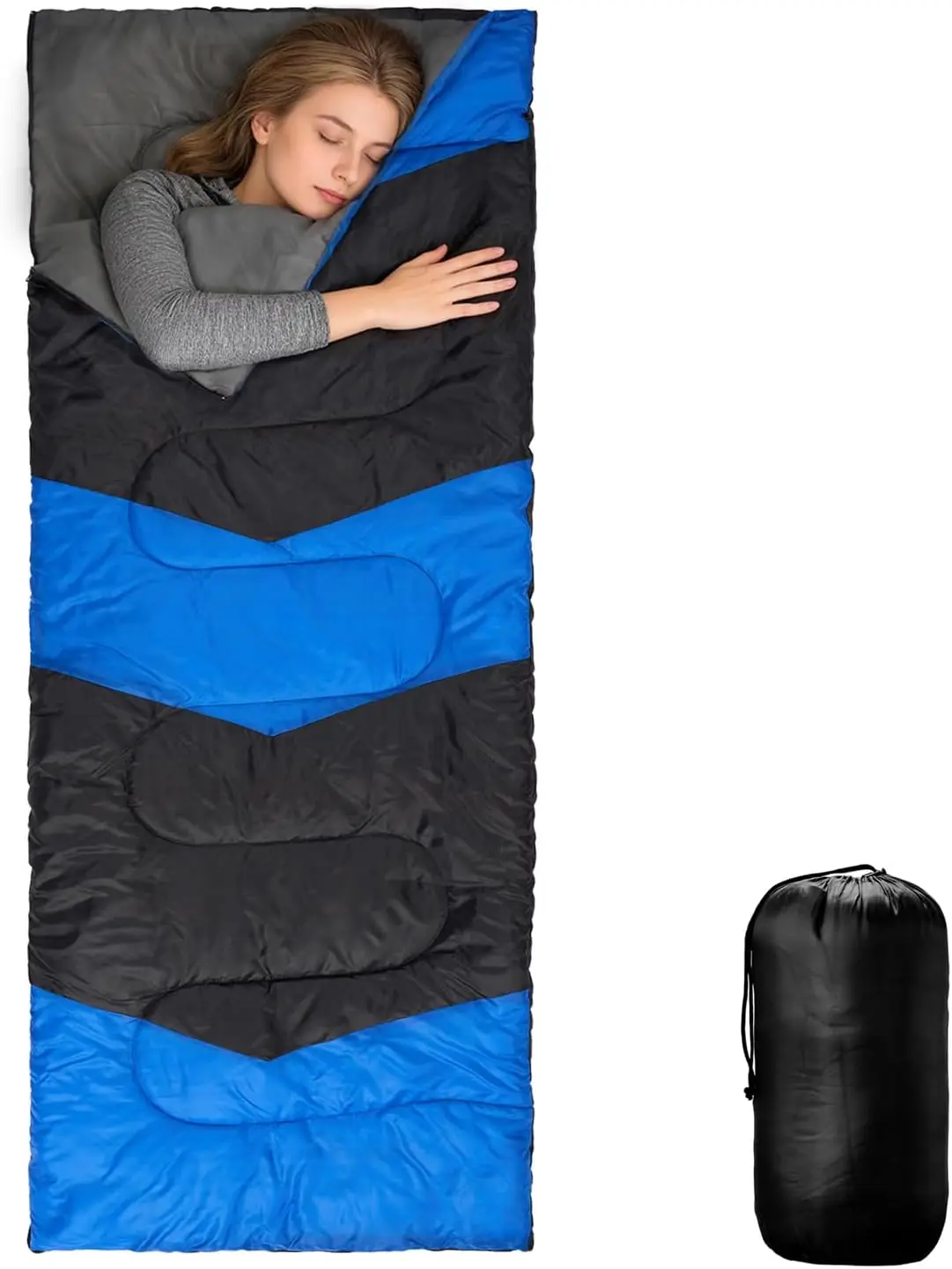 Envelope Sleeping Bag for Adults Big & Tall, 3-Season Lightweight Waterproof Polyester for Outdoor Camping & Backpacking, with Compression Sack, Outdoor Camping Supplies, Adjustable Drawcord, Sleep Sacks, Snug Fit