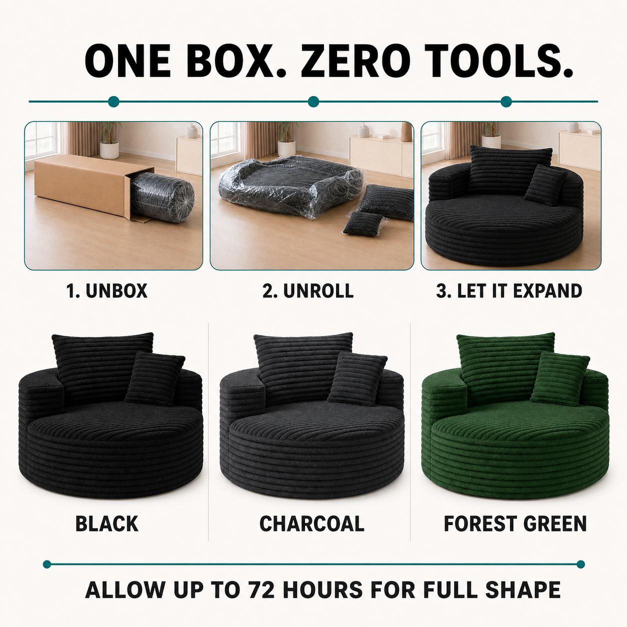 50in Round Lounge Chair Sofa, No-Assembly Compressed Cloud Floor Couch with Deep Seat, Soft corduroy, Backrest & Throw Pillows for Adults, Bedroom and Apartment 50in Round Lounge Chair Sofa, No-Assembly Compressed Cloud Floor Couch with Deep Seat, Soft corduroy, Backrest & Throw Pillows for Adults, Bedroom and Apartment