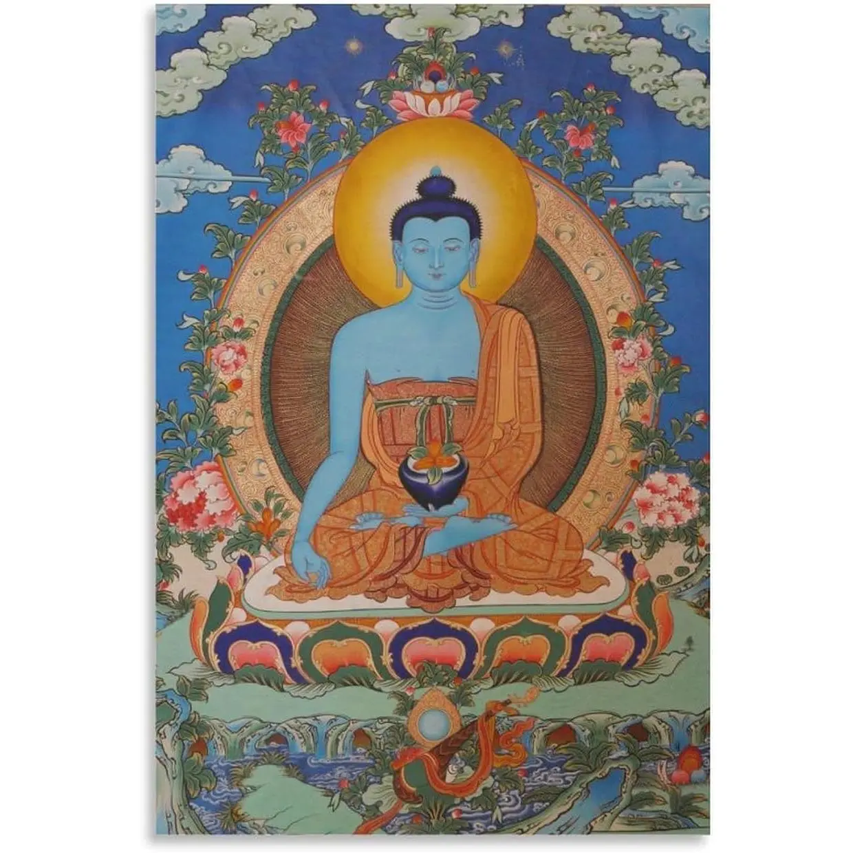 Buddha Murals - Medicine Buddha, Buddha Posters - Tibetan Thangka Canvas Paintings Picture Poster Printing Poster Artwork Bedroom Living Room Decoration 08x12inch(20x30cm)