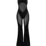 Women's Sheer Tulle Fabric Flare-Leg Halter-Neck Jumpsuit, Solid Drop-Waist Slim-Fit Jumpsuit for Summer, Party and Club
