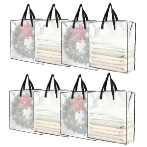 8 Pack 25 Gallon Clear Storage Bags with Handles, Zippered Moving Bags for Storage,Camping Gear, Wreath Organizer, Sports Equipment, Clothes, Bedding, Alternative to Moving Boxes