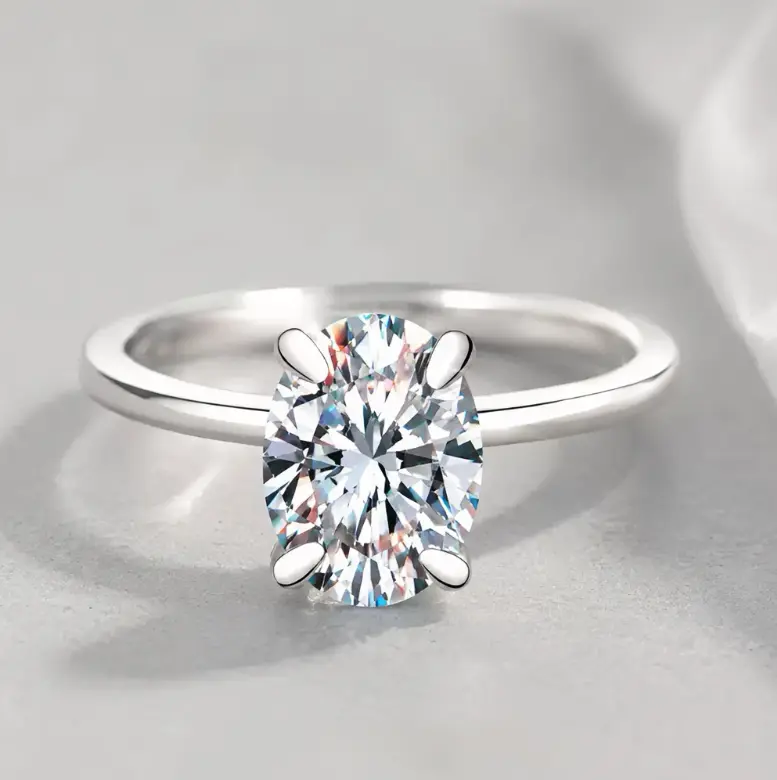 Women's S925 Sterling Silver Solitaire Moissanite Engagement Ring - Oval Cut D Color VVS1, Modern Twist Band, Fashion, Unique, Minimalist Silver Piece for Female Daily Wear Fine Jewelry