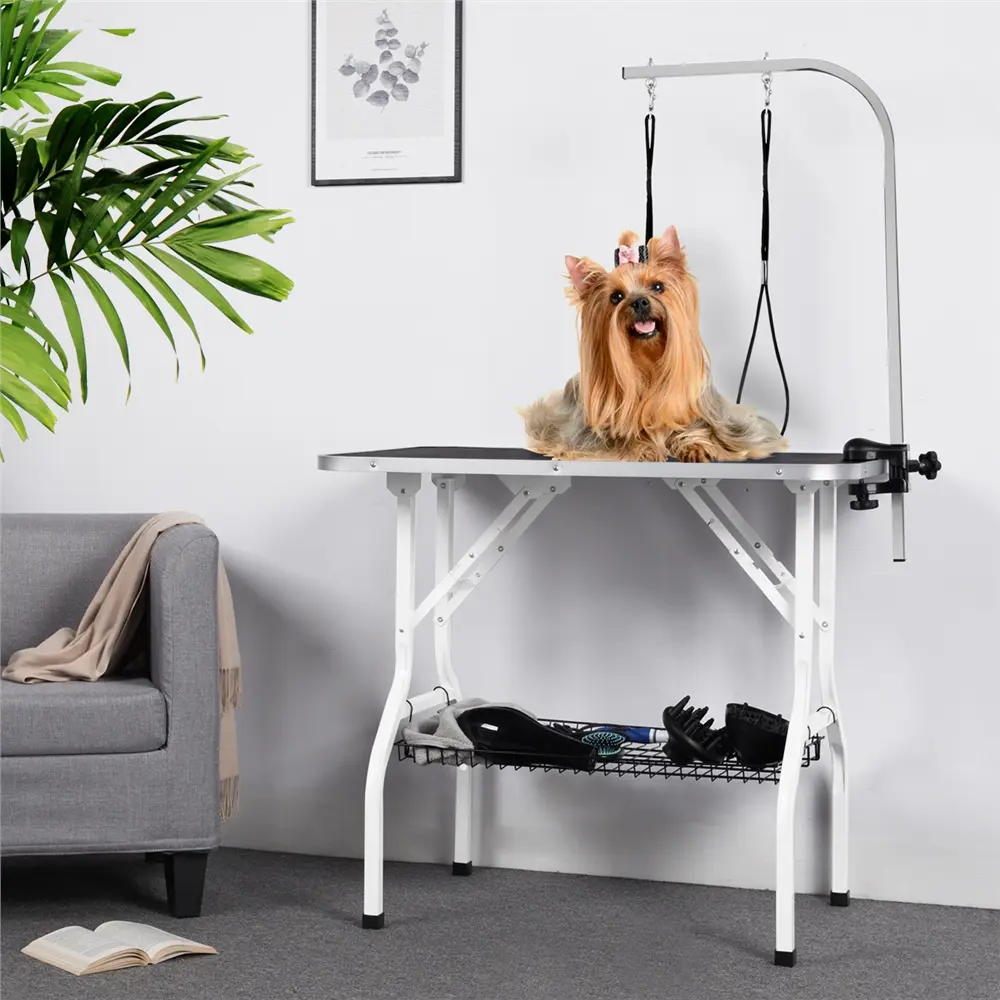 Yaheetech 36in Dog Grooming Table, Pet Foldable Grooming Table w/Double Loops/Mesh Tray/Adjustable Arm