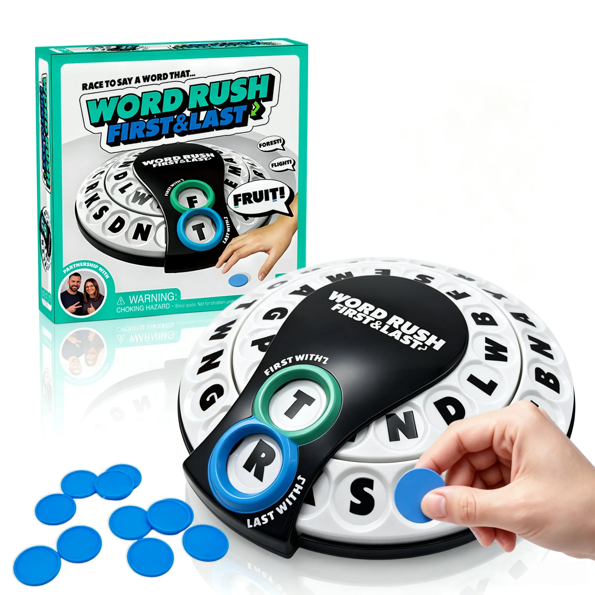 Ekobyte First & Last Letter Word Game, Spin the Letter Wheels and Race to Name a Matching Word, Family Party & Home Entertainment Game for Kids 6+ and Adults, 2+ Players, Includes 20 Tokens