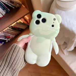 Cartoon Rendered Matcha Green Little Bear Phone Case Cover For iPhone 17 16 15 14 13 12 Pro Max Plus Shockproof Protective Case