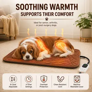 9-Setting Pet Heating Pad for Dogs & Cats – Waterproof, Chew-Resistant Cord, Auto Timer & Senior-Pet Safe Winter Warmth Mats Blanket Beds