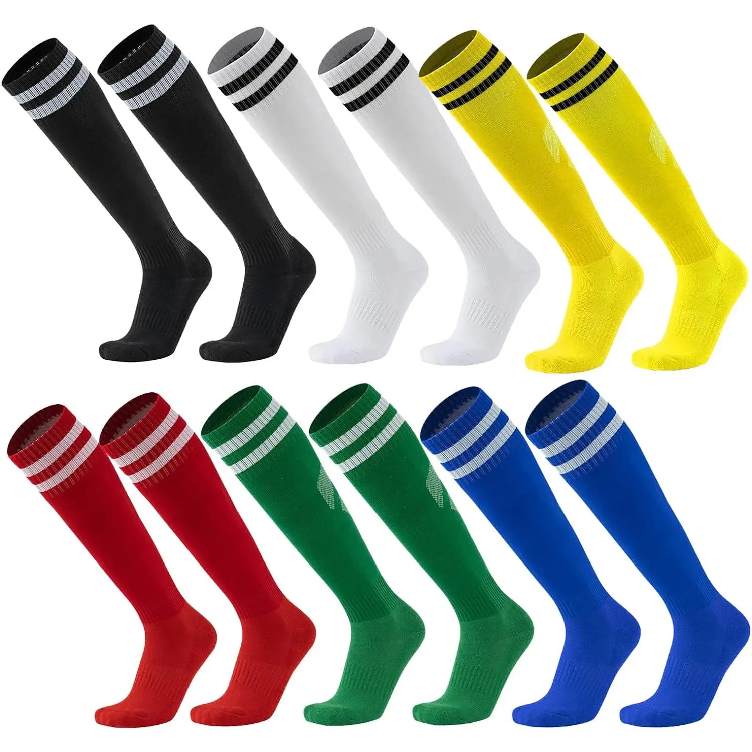MUSE NOTE 6 Pairs Soccer Socks Color Stretchy Compression Knee High Tube Socks Football Athletic Socks for Men Women Teens soccer socks